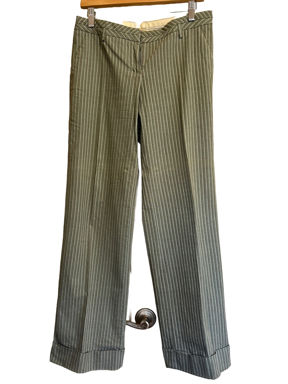 Vintage Anthropologie Elevenses Gray Mint Green Pinstripe Pants 4
